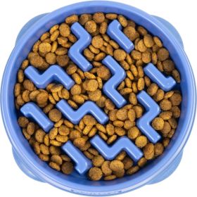 Feeder Slo Bowl  Medium 2Cup Capacity, Slow Feeding, Small To Medium Dogs  Cats, Non Slip, Blue, Notch Pattern