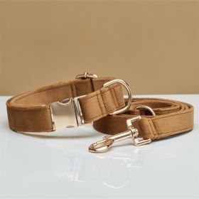 Multiple Colour Velvet Personalise Dog Collar Leash Set With Bow (Option: Coffee set-L)