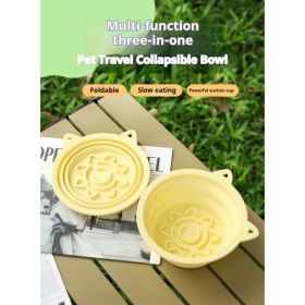 3-in-1 Pet Travel Collapsible Bowl Foldable Slow-Feeder With Strong Suction Cups  Portable Silicone Dog Bowl With Hook For Hanging On Collar-Backpack (Option: Green-450ml)