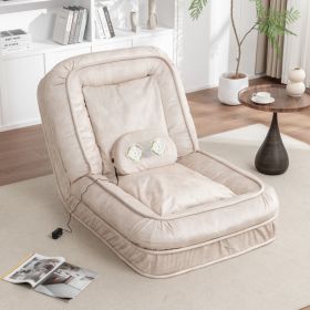 Upholstered Human Dog Bed for Adult & Pets,with 5 Adjustable Position &Massage Pillow, Bean Bag floor sofa with 2 Soft Pillows (Option: Beige)