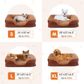 Memory Foam Pet Bed For Small Dogs & Cats With Washable Removable Cover Non-Slip Base Waterproof Liner (Option: Brown L)