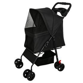 Foldable Pet Stroller for Small Dogs and Cats Under 28 lbs with Multi-Functional Tray, 2 Safety Leashes, Storage Basket & Breathable Mesh, 4 Wheels Pe (Option: Black)