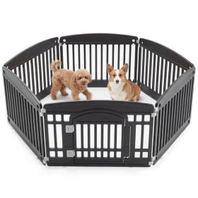Dog Playpen Safe & Secure Indoor-Outdoor Pet Fence -Folding & Portable   Ideal For Small To Medium Dogs - Easy To Clean (Option: Black)