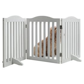 Wooden Freestanding Foldable Pet Gate for Dogs, 24 inch 3 Panels Step Over Fence, Dog Gate for The House, Doorway, (Option: White)