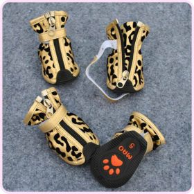 New Fashion PU Leopard Print Pet Shoes (Option: Gold-Size3)