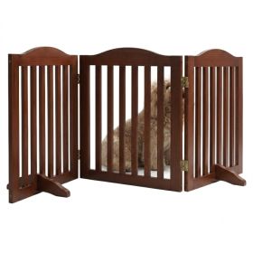 Wooden Freestanding Foldable Pet Gate for Dogs, 24 inch 3 Panels Step Over Fence, Dog Gate for The House, Doorway, (Option: Brown)