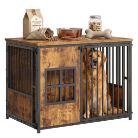 Wooden Dog Crate Furniture, Large Dog Kennel with Storage Top, Indoor Pet Cage (Option: Antique brown)