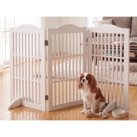 Wooden Freestanding Foldable Pet Gate for Dogs, 30 inch 3 Panels Step Over Fence, Dog Gate for The House, Doorway, (Option: White)