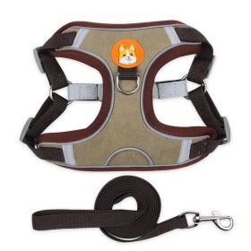 dog Harnesses and dog leash set; Pet Chest Strap Vest Dog Strap Small Dog Rope Wholesale Reflective Dog Towing Rope (Collar Colors: Brown, Specification (L * W): S)