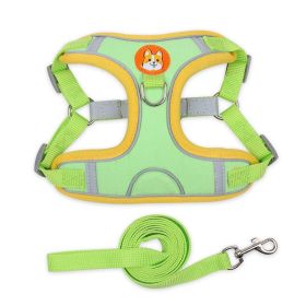 dog Harnesses and dog leash set; Pet Chest Strap Vest Dog Strap Small Dog Rope Wholesale Reflective Dog Towing Rope (Collar Colors: green, Specification (L * W): L)