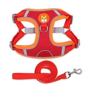 dog Harnesses and dog leash set; Pet Chest Strap Vest Dog Strap Small Dog Rope Wholesale Reflective Dog Towing Rope (Collar Colors: red, Specification (L * W): XL)