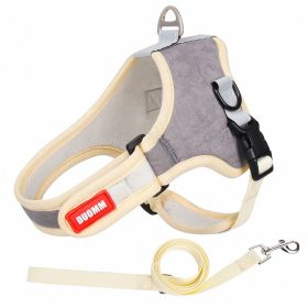 dog Harnesses and dog leash set; Suede Pet Chest Strap Saddle Vest Style Dog Chest Back Reflective Dog Strap Dog Rope Wholesale (Collar Colors: grey, Specification (L * W): M)