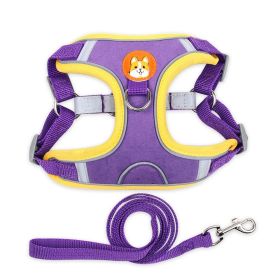 dog Harnesses and dog leash set; Pet Chest Strap Vest Dog Strap Small Dog Rope Wholesale Reflective Dog Towing Rope (Collar Colors: purple, Specification (L * W): L)