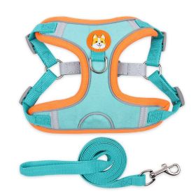 dog Harnesses and dog leash set; Pet Chest Strap Vest Dog Strap Small Dog Rope Wholesale Reflective Dog Towing Rope (Collar Colors: Lake blue, Specification (L * W): L)