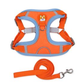dog Harnesses and dog leash set; Pet Chest Strap Vest Dog Strap Small Dog Rope Wholesale Reflective Dog Towing Rope (Collar Colors: orange, Specification (L * W): XL)