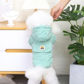 Dog warm clothing; Autumn and winter clothes New cotton padded clothes Teddy pet clothes Winter plush corduroy pull loop two leg cotton padded cl (Collar Colors: Starter Edition - Green, size: L)