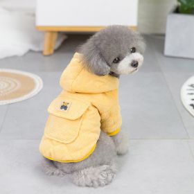 Dog warm clothing; Autumn and winter clothes New cotton padded clothes Teddy pet clothes Winter plush corduroy pull loop two leg cotton padded cl (Collar Colors: Starter - Yellow, size: XXL)