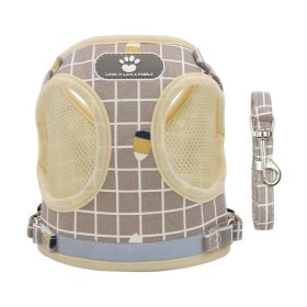 Dog Harnesses and dog leash set; New Pet Towing Rope Vest Dog Chest Strap Breathable Reflective Small Dog Towing Rope Pet Supplies (Collar Colors: Khaki lattice, Specification (L * W): XL)