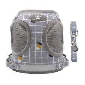 Dog Harnesses and dog leash set; New Pet Towing Rope Vest Dog Chest Strap Breathable Reflective Small Dog Towing Rope Pet Supplies (Collar Colors: Grey lattice, Specification (L * W): XS)
