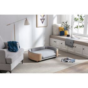 Scandinavian style Elevated Dog Bed Pet Sofa With Solid Wood legs and Bent Wood Back, Velvet Cushion,Large Size (Option: Light grey)