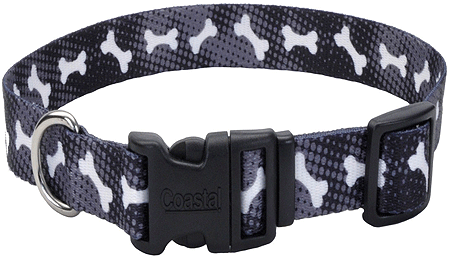 PET ATTIRE Adj Collar 5/8 x 10 (Option: 14in  Black w/Bones)